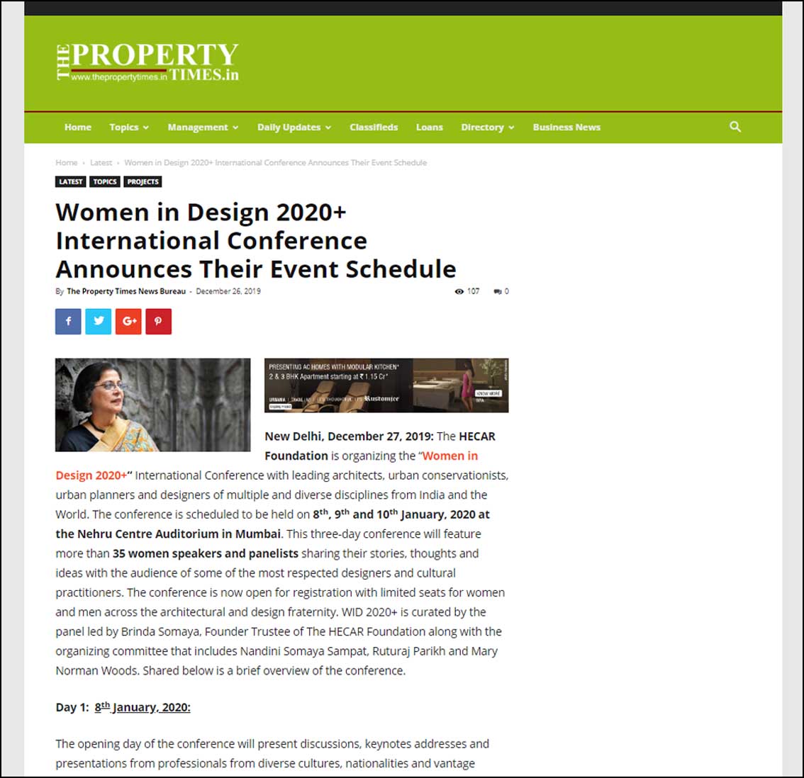 Women in Design 2020+ International Conference Announces Their Event Schedule, Property Times - December 2019